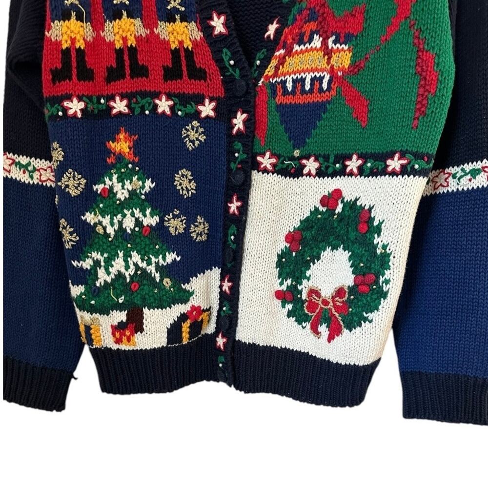 Vintage Hand Knit Style Ugly Christmas Grandma Holiday Christmas Cardigan Small - Picture 7 of 11